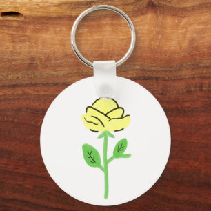 Chaveiro Presente Floral de Rosa Amarela Simples em Crayon