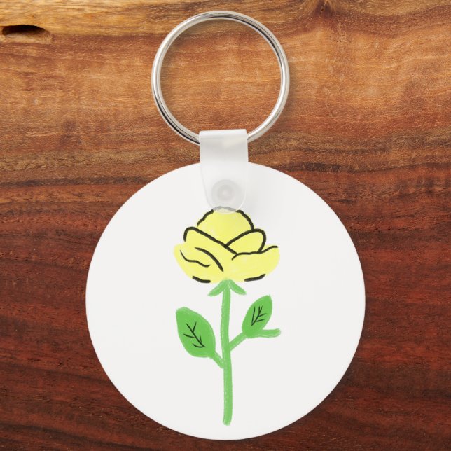 Chaveiro Presente Floral de Rosa Amarela Simples em Crayon (Frente)