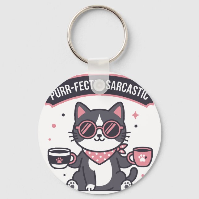 Chaveiro Presente para Amante de Café com Bandana de Gato L (Frente)