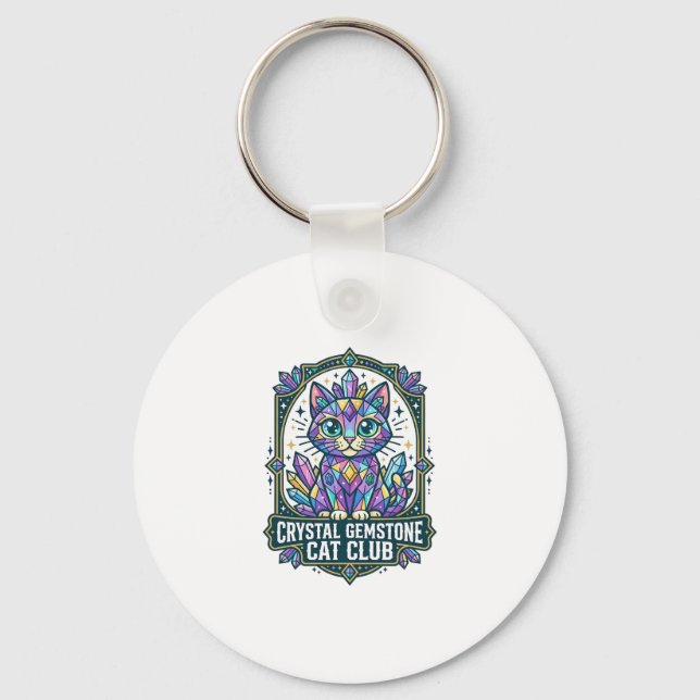 Chaveiro Presente para Mãe de Gato com Cristal Gemstone - C (Frente)