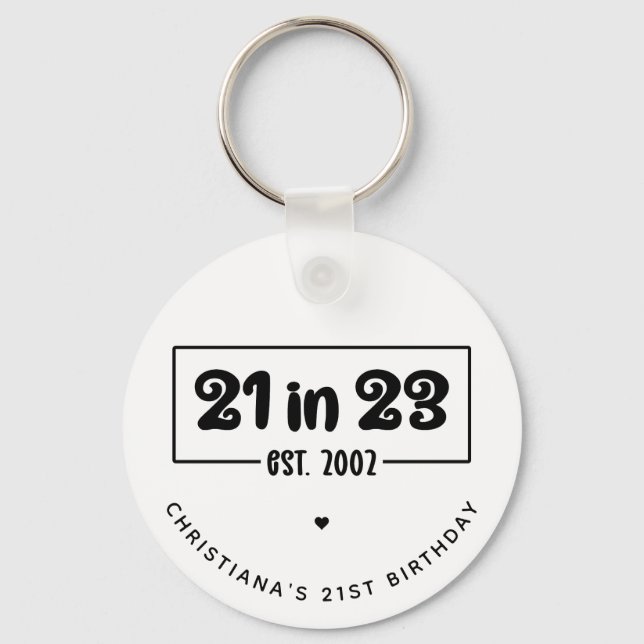 Chaveiro Presente personalizado de 21º aniversário 21 em 23 (Frente)