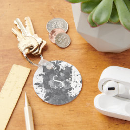 Chaveiro Presente Personalizado de Arte Floral Preto e Bran