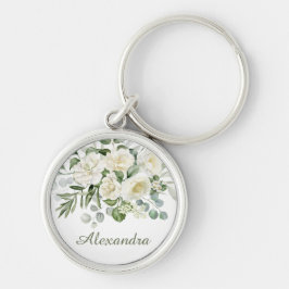 Chaveiro Presente Personalizado de Noiva com Floral Branco