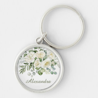 Chaveiro Presente Personalizado de Noiva com Floral Branco