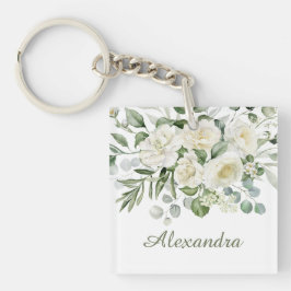 Chaveiro Presente Personalizado de Noiva com Floral Branco