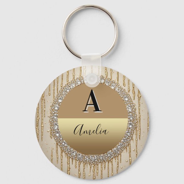 Chaveiro Presente Personalizado de Ouro com Monograma para  (Frente)