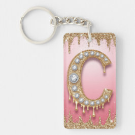 Chaveiro Presente Rosa Letra Diamante Monograma Dourado C P