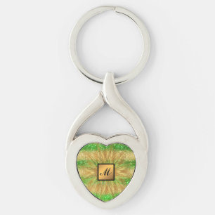 Chaveiro Presente Verde Monograma Dourado de Lúxo