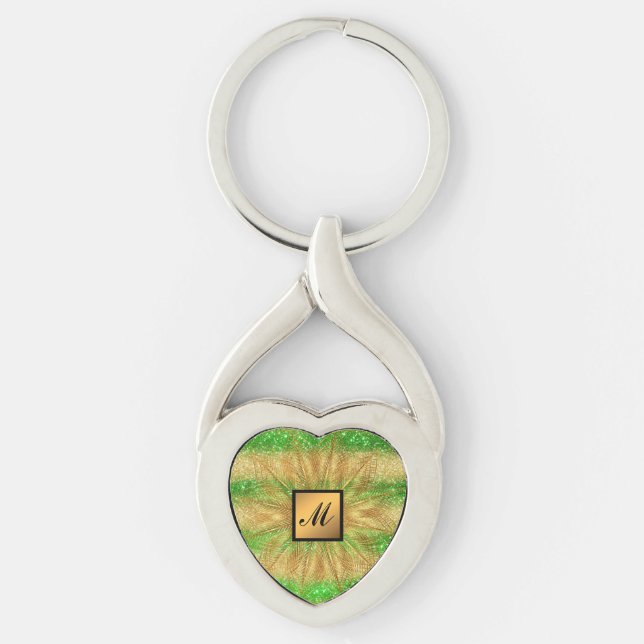 Chaveiro Presente Verde Monograma Dourado de Lúxo (Frente)