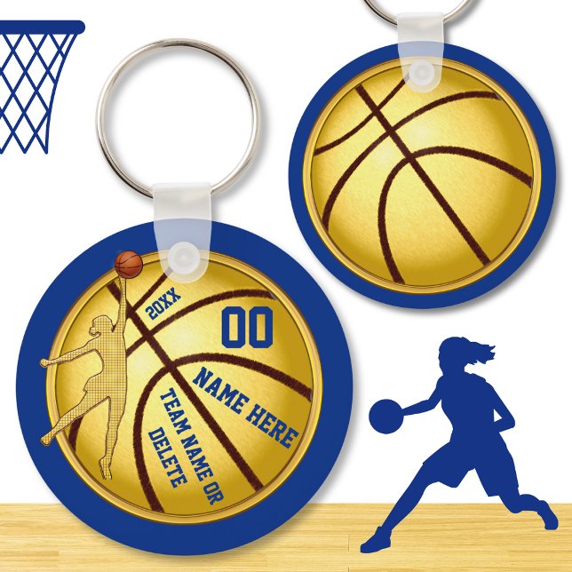 Chaveiro Presentes azuis e Dourados e baratos para jogadore (Basketball gifts for girl players. Blue and Gold, Cheap basketball gifts. Custom basketball keychain)
