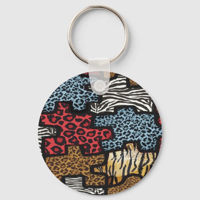 Chaveiro Presentes com Estampa de Puzzle Leopardo Zebra Roc (Frente)