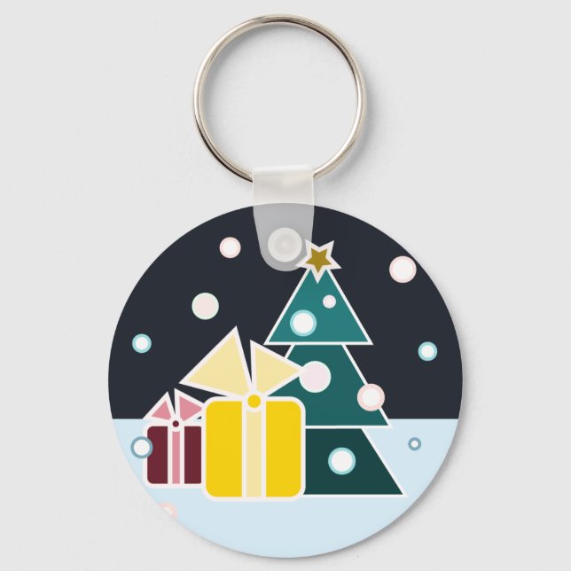 Chaveiro Presentes de árvore de Natal escandinava retrô Art (Frente)