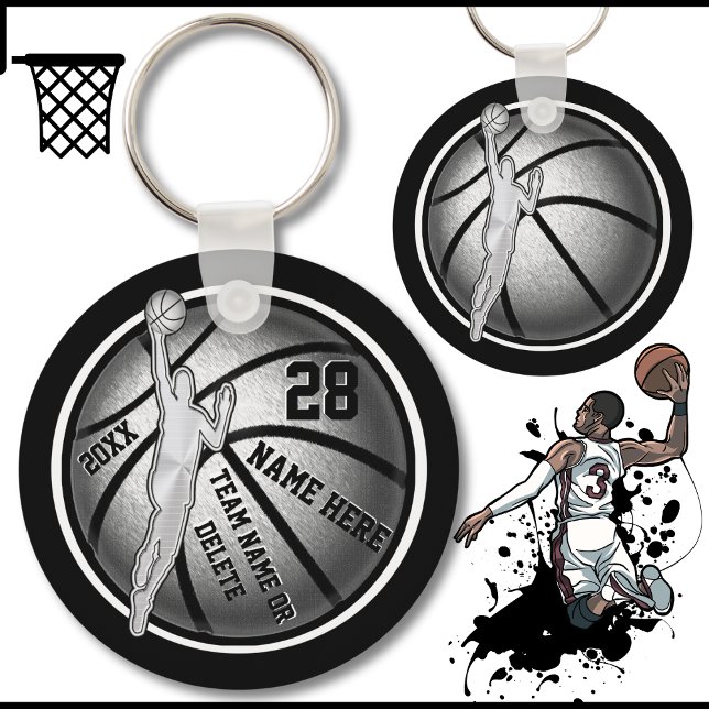 Chaveiro Presentes de Equipe de Basquete Barata, Preto, Pra (Black, Silver and White, Basketball Team Gift Ideas for boys and men. Basketball goodie bag Ideas.)