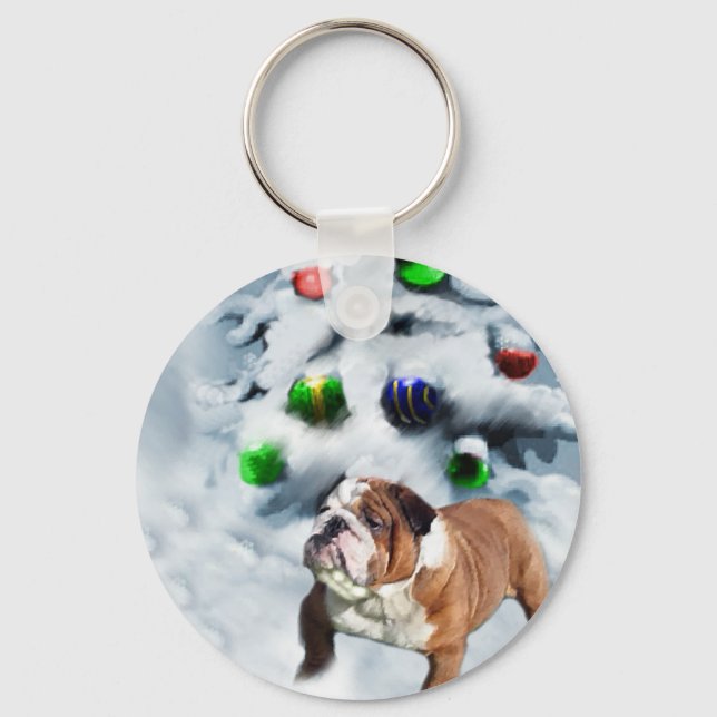Chaveiro Presentes de Natal para Bulldog Inglês (Frente)