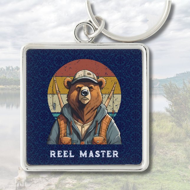 Chaveiro Presentes de reforma do urso de colheita para Pai  (Vintage Bear Retirement Gifts for Fisherman Dad)