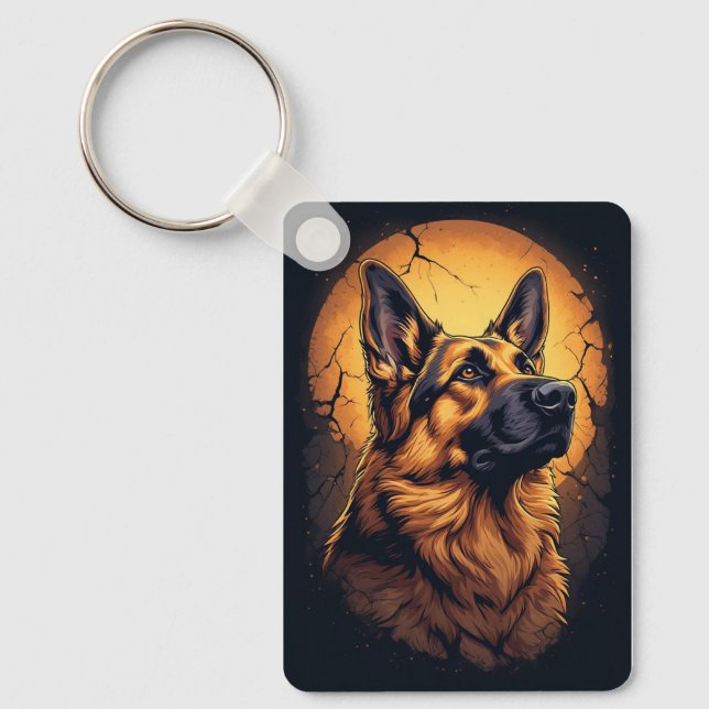 Chaveiro 🐾 Presentes de Retrato de Cão Pastor Alemão 🐾 (Frente)
