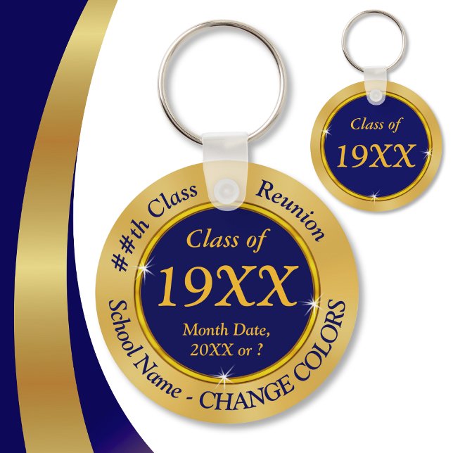 Chaveiro Presentes de Reunião de Classe Indispendiosos, COR (Cheap Class Reunion Gifts. Class Reunion Keychains. Navy Blue and Gold, Class Reunion Souvenirs.)