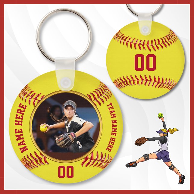 Chaveiro Presentes de Softball baratos para Equipe, FOTO, P (Cheap, Softball Team Gifts, for Girls. Personalized Softball Keychains. Softball goodies. Softball.)