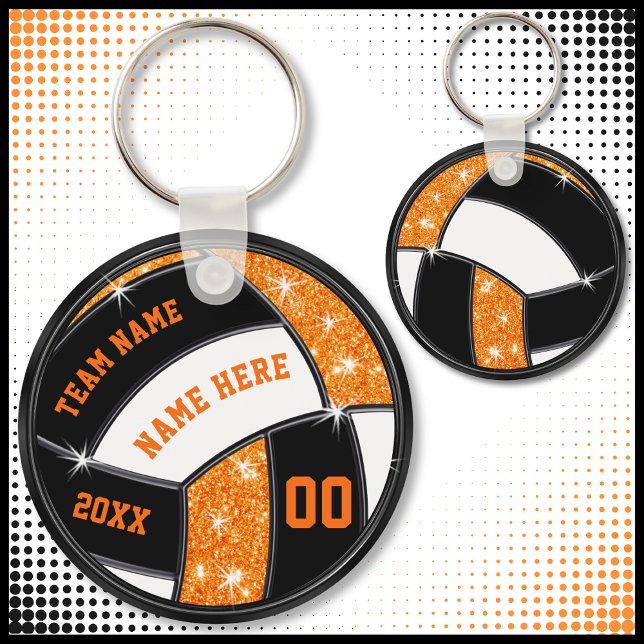 Chaveiro Presentes de vôlei laranja e preto para jogadores (Cheap Orange, Black and White, Volleyball Souvenirs. Personalized volleyball party favors.)
