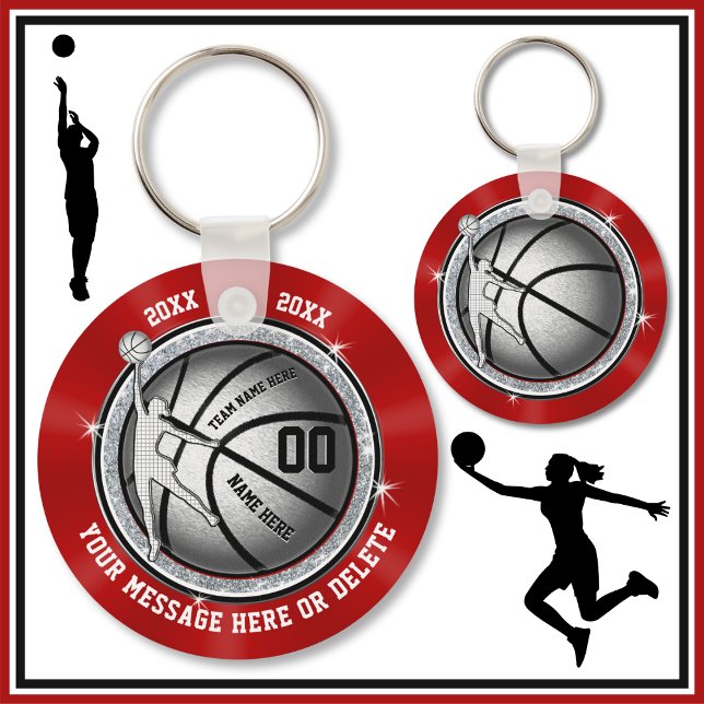 Chaveiro Presentes para Jogadoras de Basquete, Vermelhas e  (Basketball Bag Tags. Basketball  goodie bag ideas. Red, Basketball Theme Party Favors for Girls. )