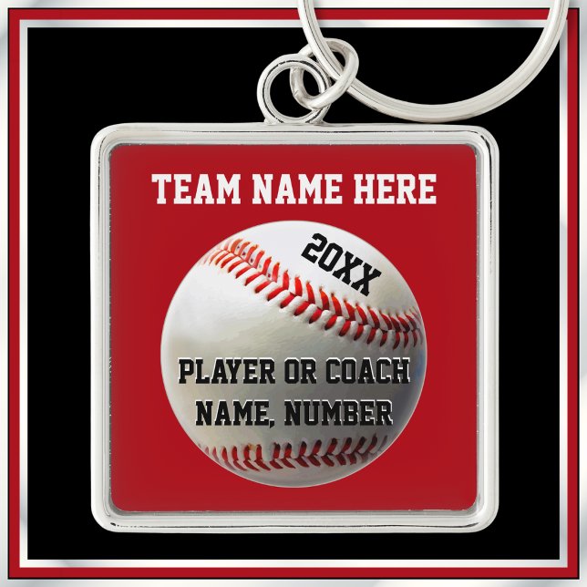 Chaveiro Presentes Personalizados de Beisebol para Jogadore (Baseball senior night gift ideas. Good gifts for baseball coaches. Red, White, baseball keychains.)
