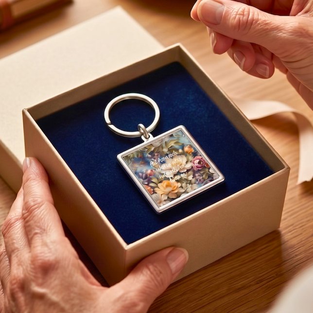 Chaveiro Presentes Personalizados de Reforma com Flores Sil (Vintage Wildflower Custom Retirement Gifts for Her Keychain)