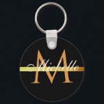 Chaveiro preto branco de monograma<br><div class="desc">design com monograma branco,  com texto personalizado e fundo preto.</div>