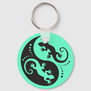 Chaveiro Preto dos gecos de YIN & de YANG + seus fundo &