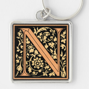 Chaveiro preto & Dourado da letra "N" -