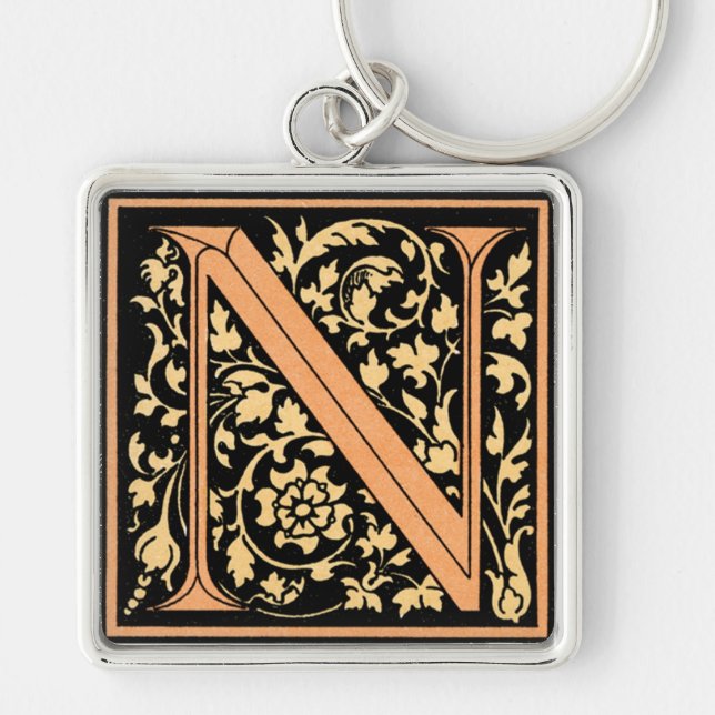 Chaveiro preto & Dourado da letra "N" - (Frente)