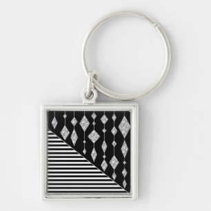 Chaveiro Preto e branco, abstrato, geométrico, simples, Dig