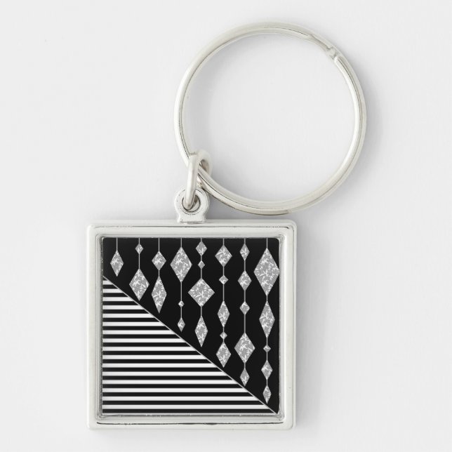 Chaveiro Preto e branco, abstrato, geométrico, simples, Dig (Frente)