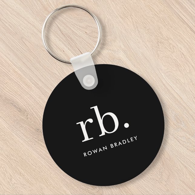 Chaveiro preto e branco mínimo Elegante clássico monograma (Sleek black modern monogram custom keychain for business or personal use.)