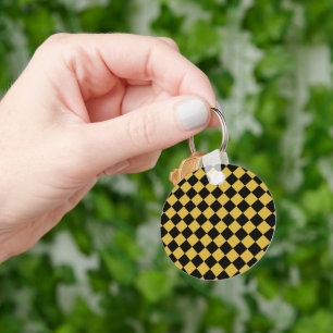 Chaveiro Preto e Dourado Metálico Padrão Chevron Redondo