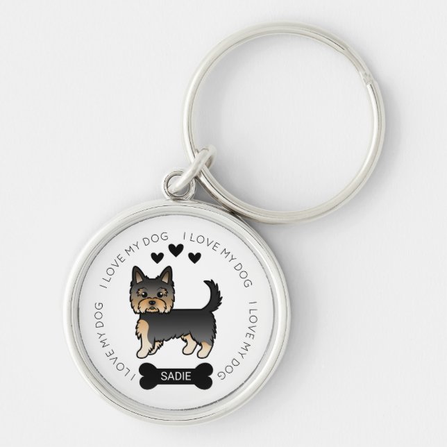 Chaveiro Preto E Tan Yorkshire Terrier Dog Love & Name (Frente)
