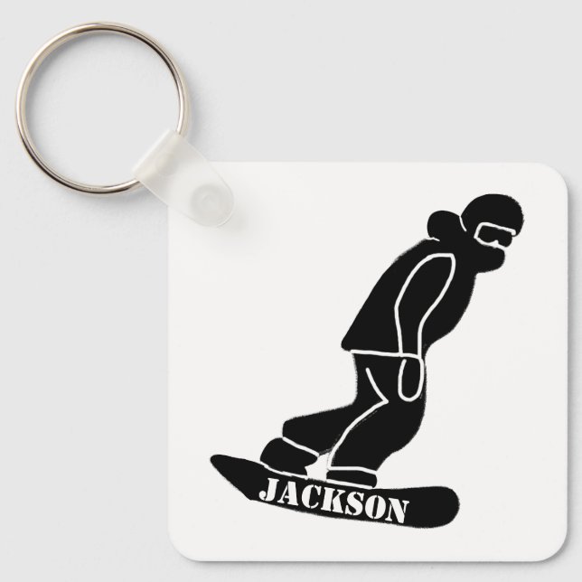 Chaveiro Preto Freeride Snowboarder Snowboard Stencil (Frente)