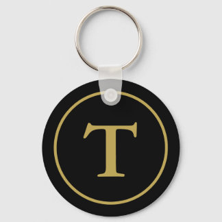 Chaveiro Preto Moderno e Dourado Monograma