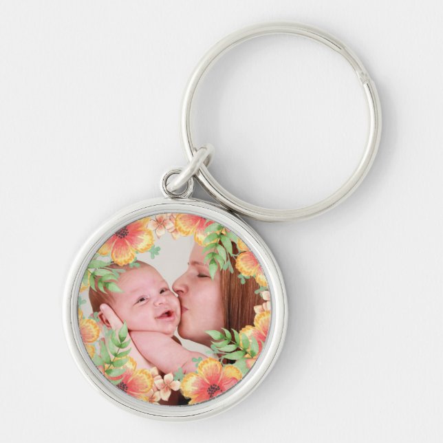 Chaveiro Pretty Orange Floral Custom Photo (Frente)