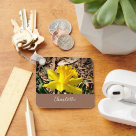 Chaveiro Primavera amarelo Daffodil no nome personalizado d