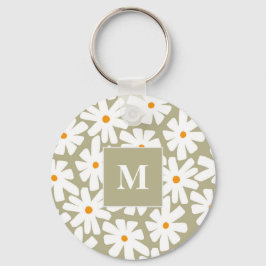 Chaveiro Primavera daisies padrão retrógrado floral verde