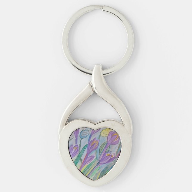 Chaveiro Primavera de abstrato Crocus Metal Key Ring (Frente)