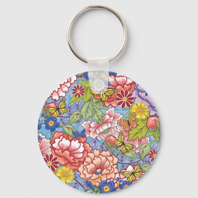 Chaveiro Primavera Floral com Peões e Borboletas (Frente)