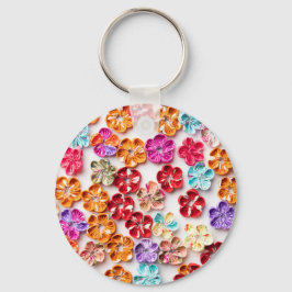 Chaveiro Primavera tecido com costura manual Flores multico