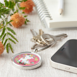 Chaveiro Primavera Unicórnios e Floral Personalizado
