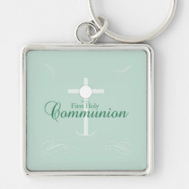 Chaveiro Primeira Comunhão Sagrada, Script em Verde Suave