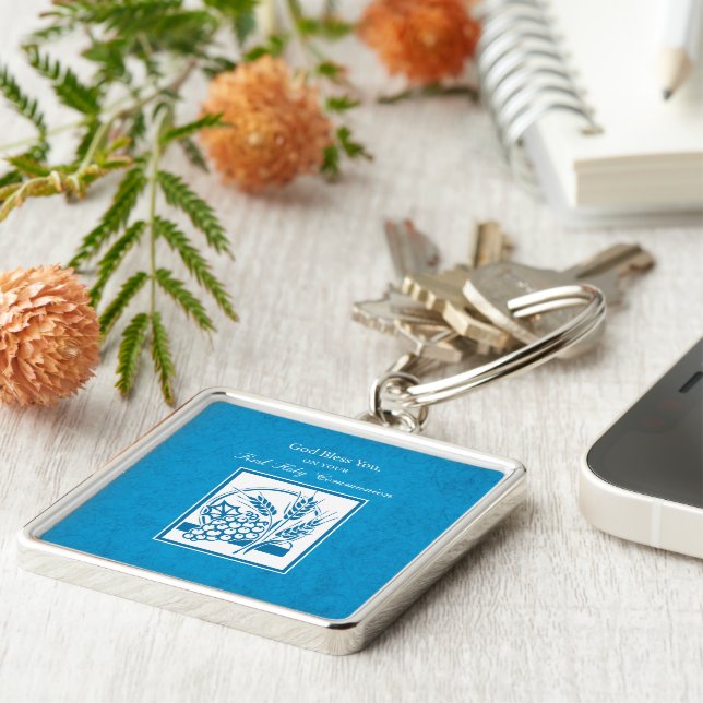 Chaveiro Primeira Comunhão, Trigo, Uva Azul (Lateral)