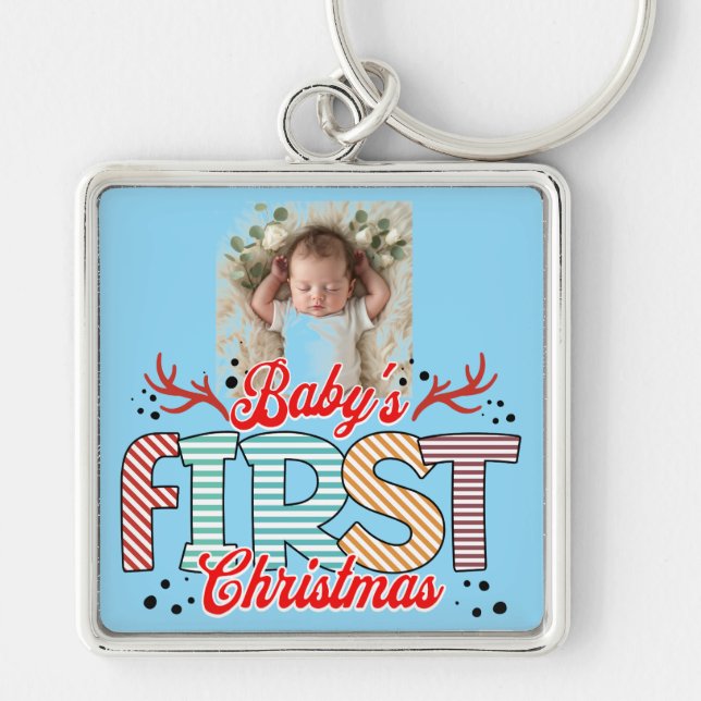 Chaveiro Primeira foto de Natal Red/ Blue Personalize (Frente)