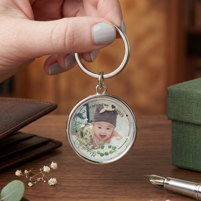 Chaveiro Primeiro Dia dos Pais Personalizado com Foto do Be (First Father's Day Custom Baby Photo | With Year Keychain)