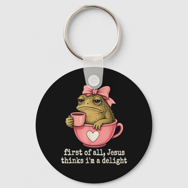 Chaveiro Primeiro Jesus Acha Um Sapo Delícia Café Meme (Frente)