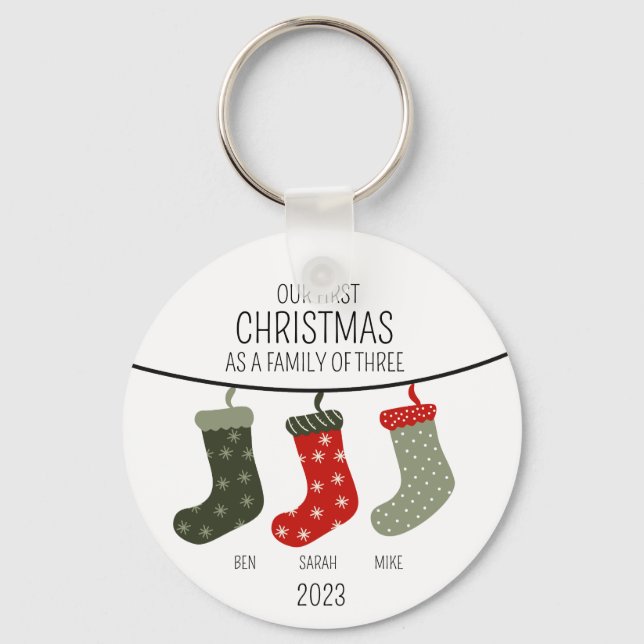 Chaveiro Primeiro Natal como família de três (Frente)
